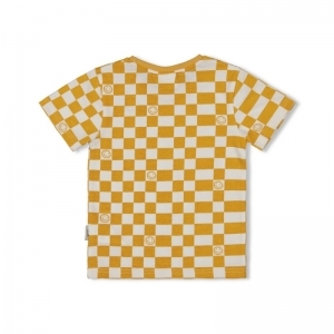 t-shirt - checkmate geel