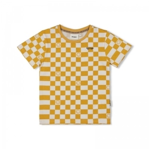 t-shirt - checkmate geel