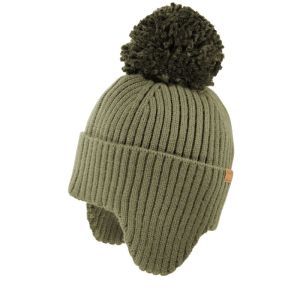 turn up ear flap, pompon oliv
