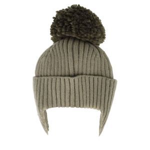 turn up ear flap, pompon oliv