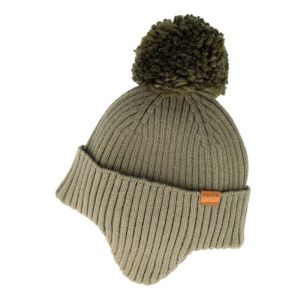 turn up ear flap, pompon oliv