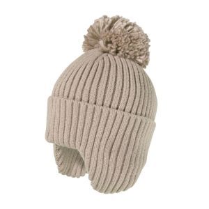 turn up ear flap, pompon hellbraunmelier