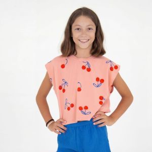 crop top-cherries allover clay pink