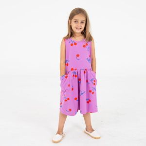 bloused sleeve dress-cherries magenta