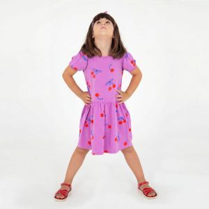 bloused sleeve dress-cherries magenta