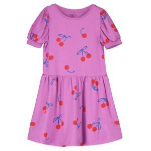 bloused sleeve dress-cherries  magenta