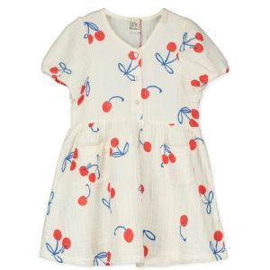 bloused woven dress-cherries off white