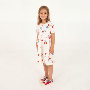 bloused woven dress-cherries off white