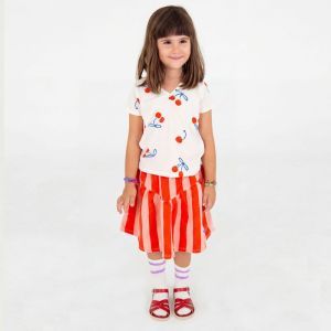 woven twill skirt-lotie red stripes/cla